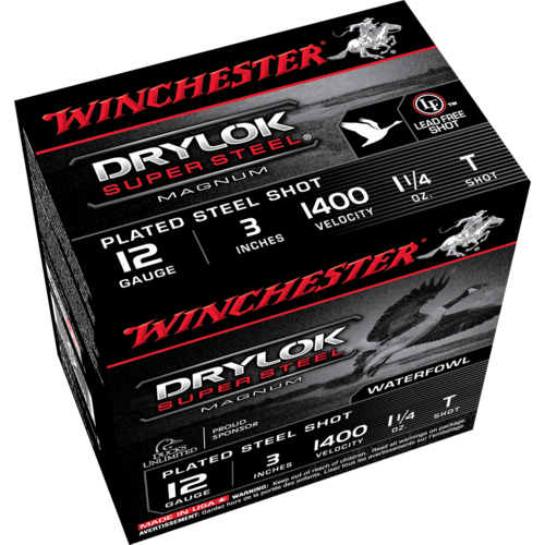 Winchester 12 Gauge Super X 3", 1400 FPS, 1 1/4 oz, #T Drylok Super Steel Shot Winchester 12 Gauge Super X 3", 1400 FPS, 1 1/4 oz, #T Drylok Super Steel Shot