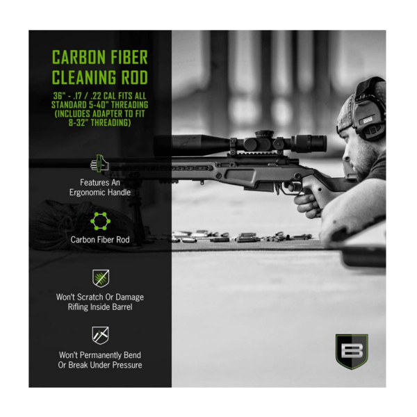 BCT Breakthrough Clean Technologies Carbon Fiber Cleaning Rod with Rotating Handle, 4mm, 36", .17 cal to .22 cal