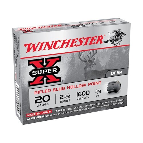 Winchester 20 ga 3/4 oz Rifled Slug Hollow Point 2 3/4" 1600 FPS Super X Winchester, 5 shells
