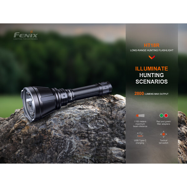 Fenix HT18R Long Range Flashlight 2800 Lumens 1100 Meters Red & Green Filters