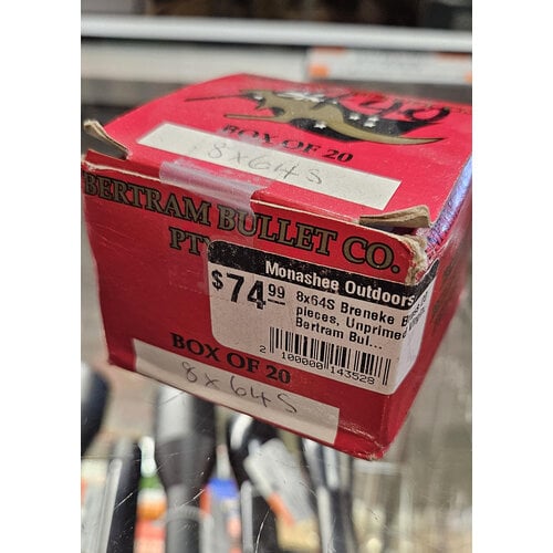 Bertram 8x64S Breneke Brass 20 pieces, Unprimed Virgin, Bertram Bullet Co. #BM440