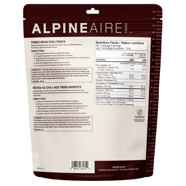 AlpineAire Three Bean Chili Pasta