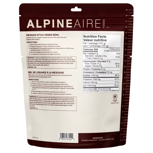 AlpineAire Mexican Style Veggie Bowl 550  cal