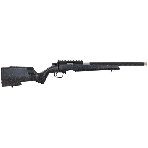 Christensen Arms Ranger Rimfire 17 HMR 18" 1:9 Carbon Fiber, Black Anodized, Black Carbon Fiber Stock Gray Webbing Accents
