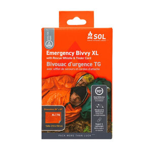 SOL Emergency Bivvy XL with rescue whistle and tinder cord 84"x 60" SOL Emergency Bivvy XL with rescue whistle and tinder cord 84"x 60"