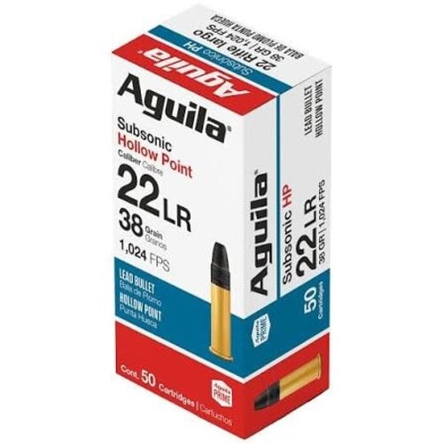 AGUILA 22LR Subsonic Hollow Point 38gr 1025fps 50 Rounds AGUILA 22LR Subsonic Hollow Point 38gr 1025fps 50 Rounds