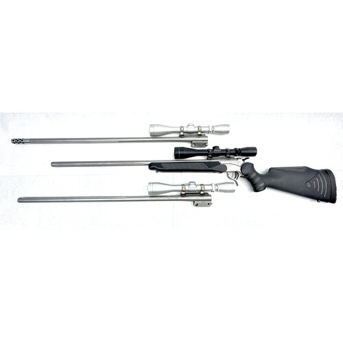 Thompson Center Pro Hunter Encore Package w/ 3 Leupold-Scoped Stainless Barrels (.243/.204/300WM) Package, Excellent Condition Thompson Center Pro Hunter Encore Package w/ 3 Leupold-Scoped Stainless Barrels (.243/.204/300WM) Package, Excellent Condition