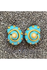 Kenneth Jay Lane Turquoise and Gold Snail w/ Center Pearl