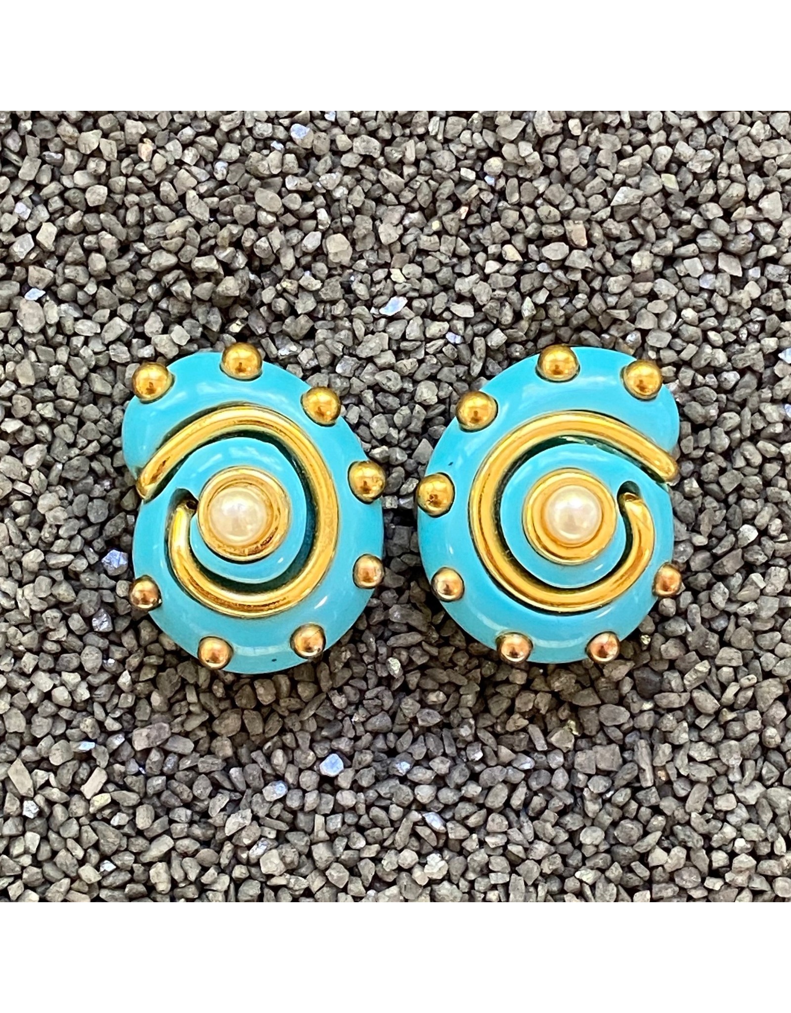 Kenneth Jay Lane Turquoise and Gold Snail w/ Center Pearl