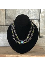 Jean Louis Blinn Bronze, Leaves, Purple and Gree w/ Opal Center Necklace