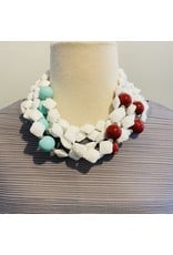 Angela Caputi Whte Necklace w/ Red & Turquoise Beads