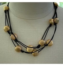 Deborah Grivas Design Matte Gold and Leather Long Necklace
