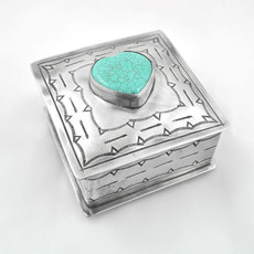 STAMPED SQ BOX W/TURQUOISE heart