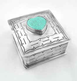 STAMPED SQ BOX W/TURQUOISE heart