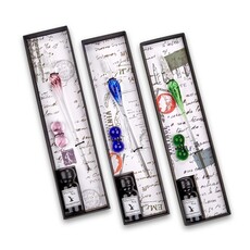 Blue Glass Flower Calligraphy Dipping Pen Set