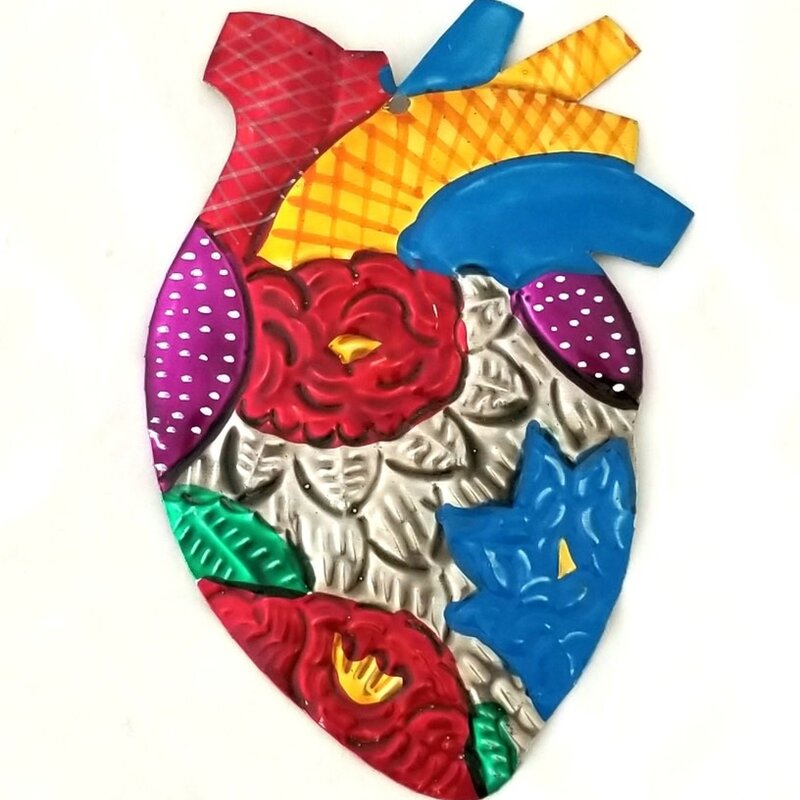 Frida Inspired Heart Tin Ornament