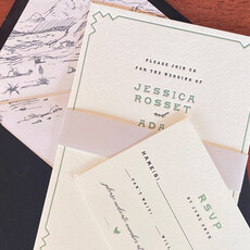 Cloud Border Letterpress Wedding Invitation