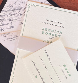 Cloud Border Letterpress Wedding Invitation