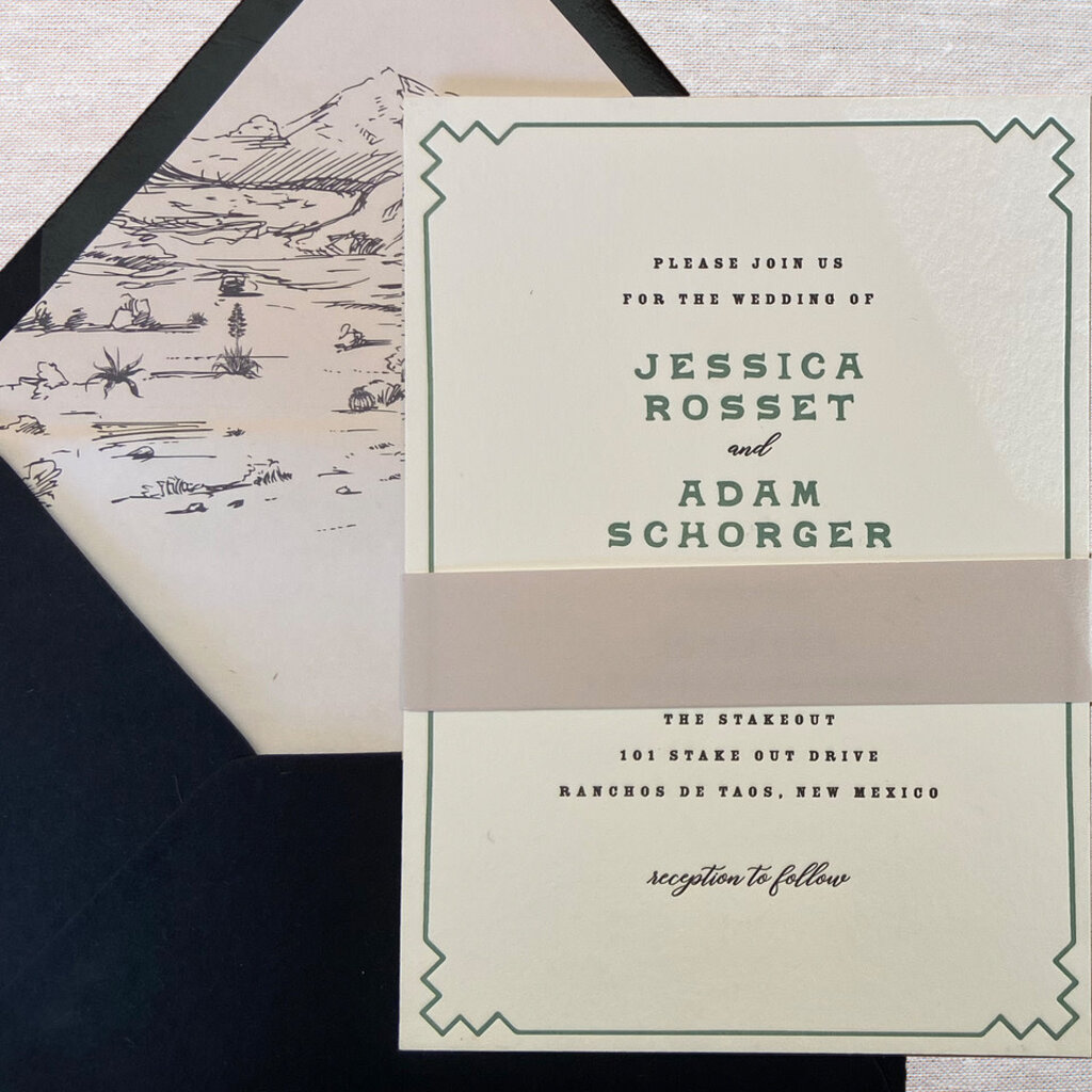 Cloud Border Letterpress Wedding Invitation