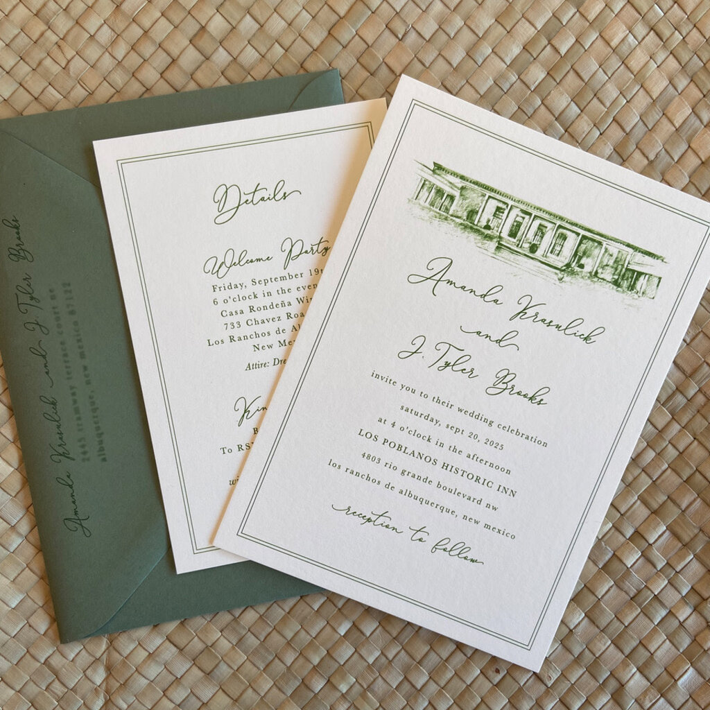 Los Poblanos Illustration Wedding Invitation