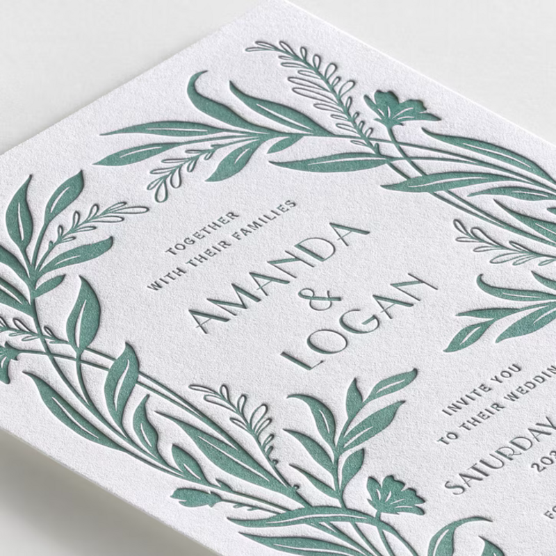 Nouveau Greenery Letterpress Invitation