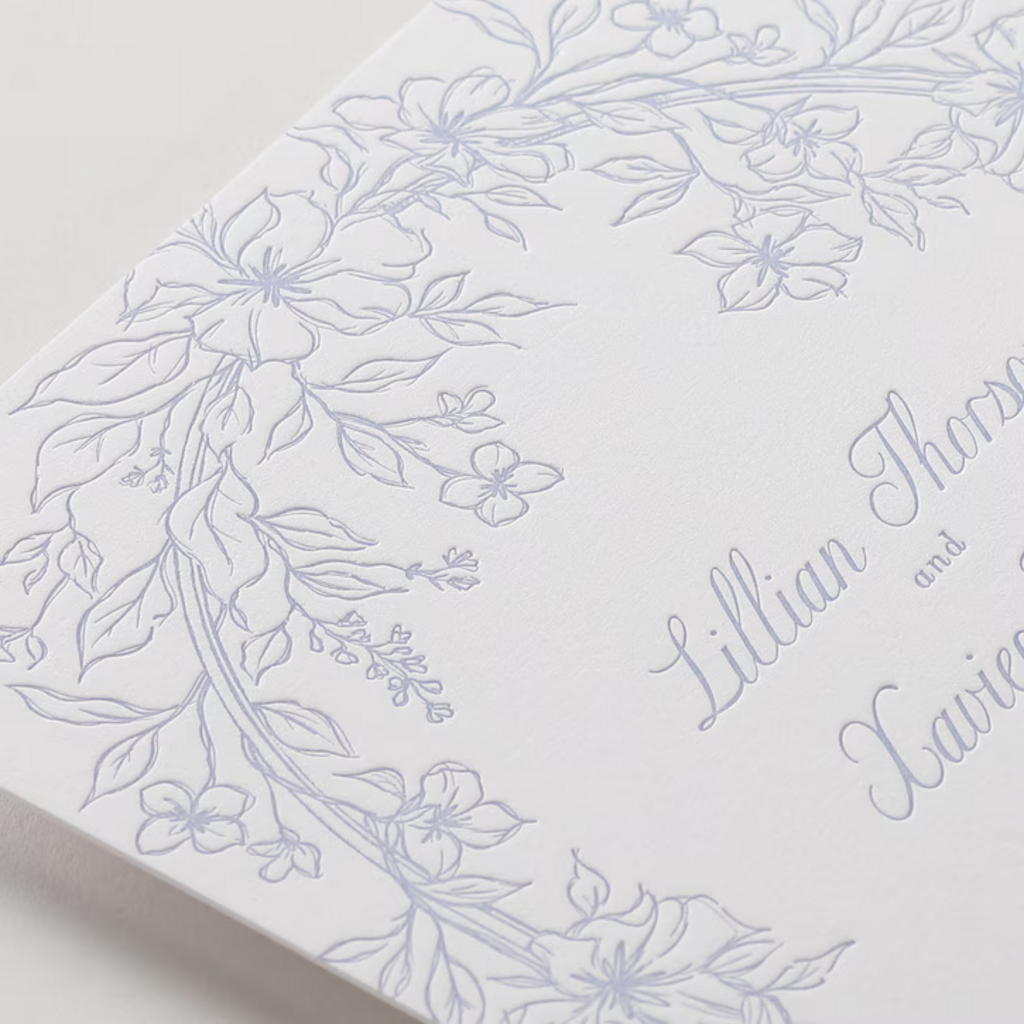 Lavender Trellis Letterpress Wedding Invitation