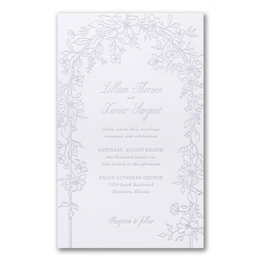 Lavender Trellis Letterpress Wedding Invitation