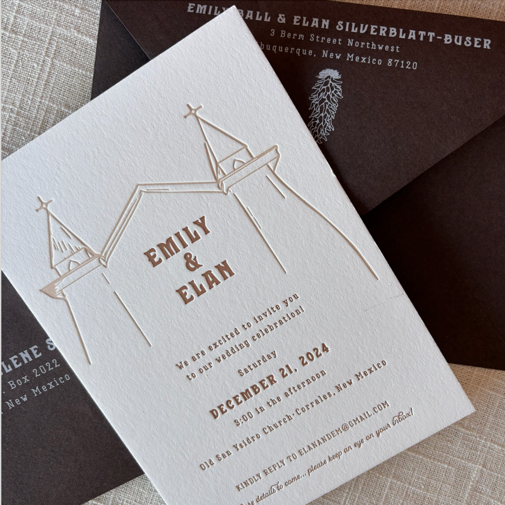 New Mexico Church Letterpress Wedding Invitation
