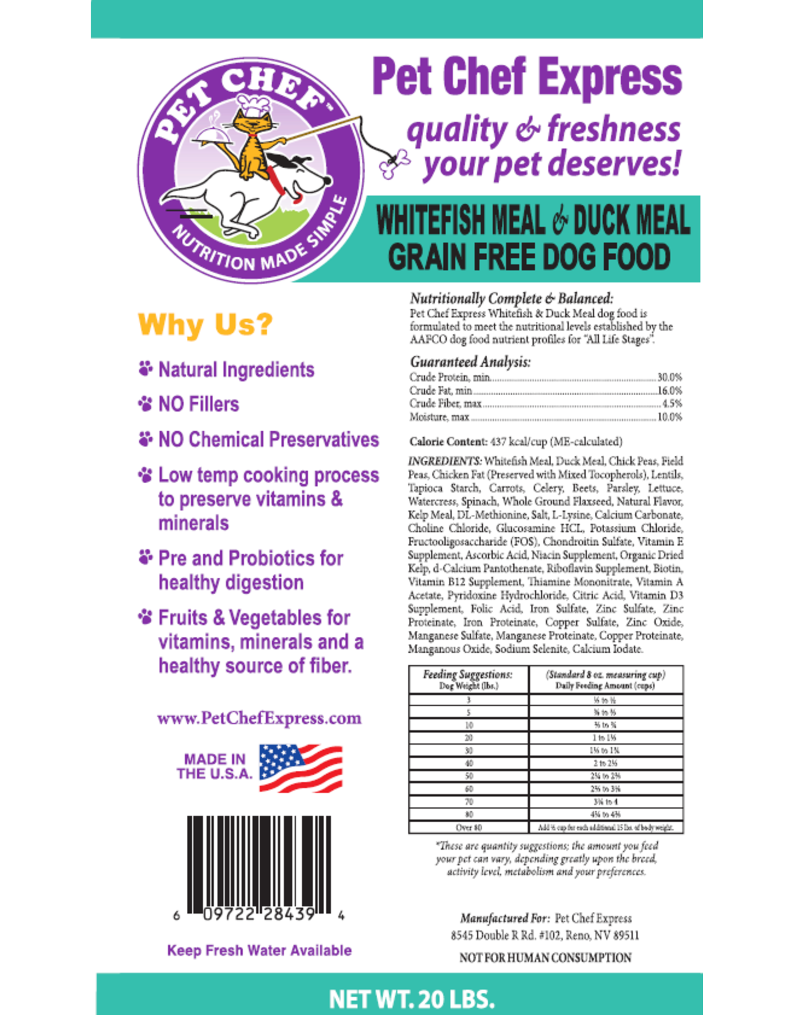 Pet Chef Express PCE Whitefish & Duck Grain Free  WFD 5#
