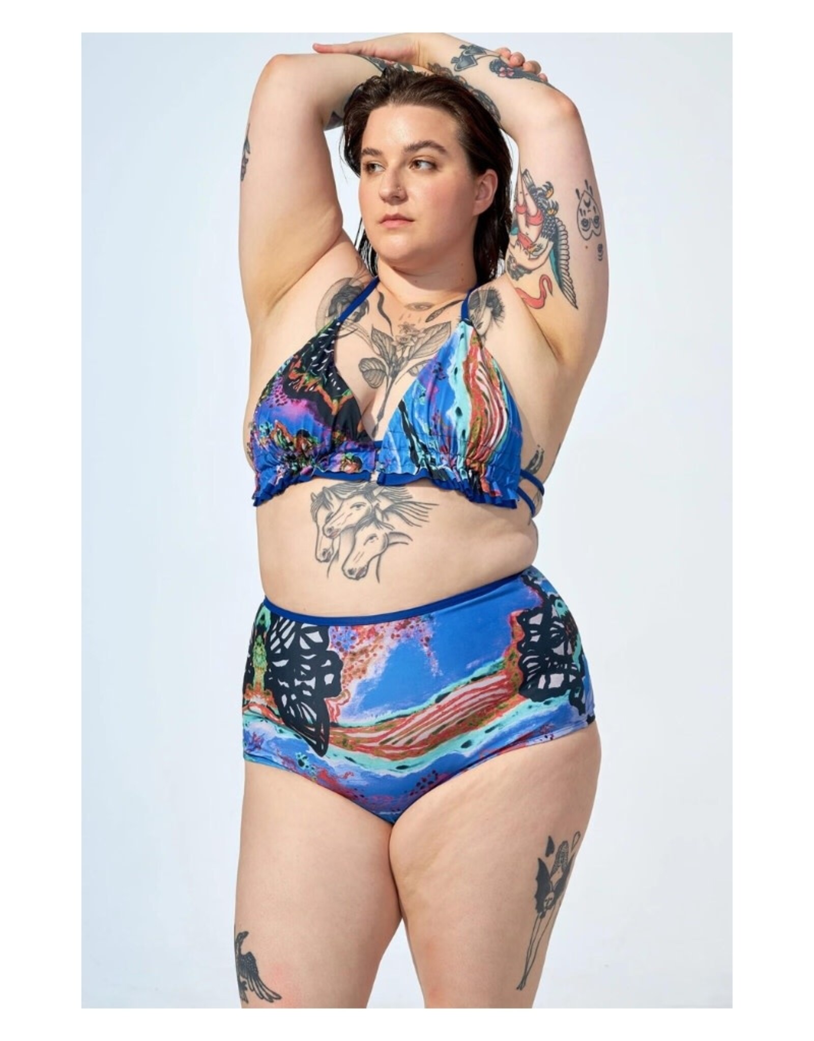 Selfish Swimwear Bas de bikini taille haute Flora PE23 Selfish Swimwear Print Bleu