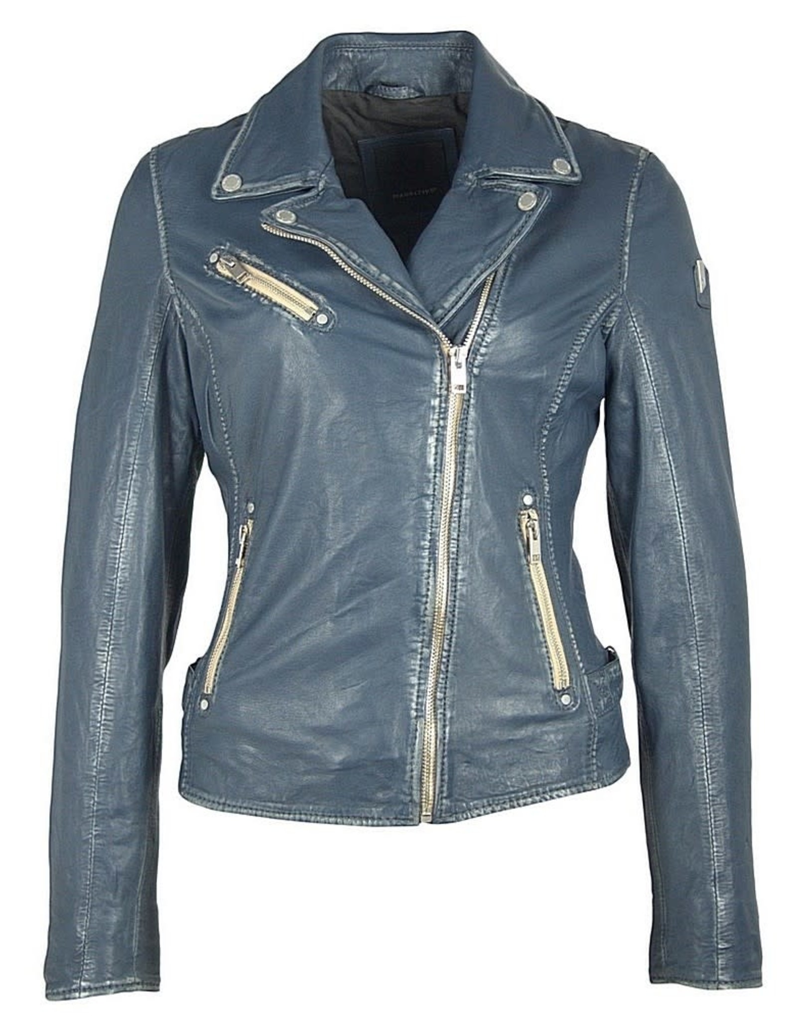 Mauritius Sofia Leather Moto Jacket Denim