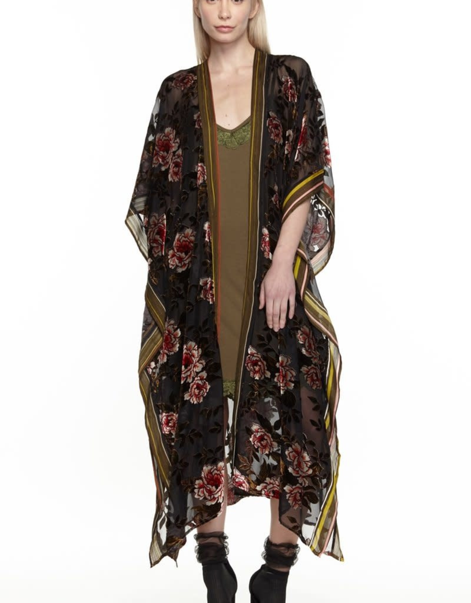 Black Multi Floral Velvet Burnout Kimono – Just Style LA