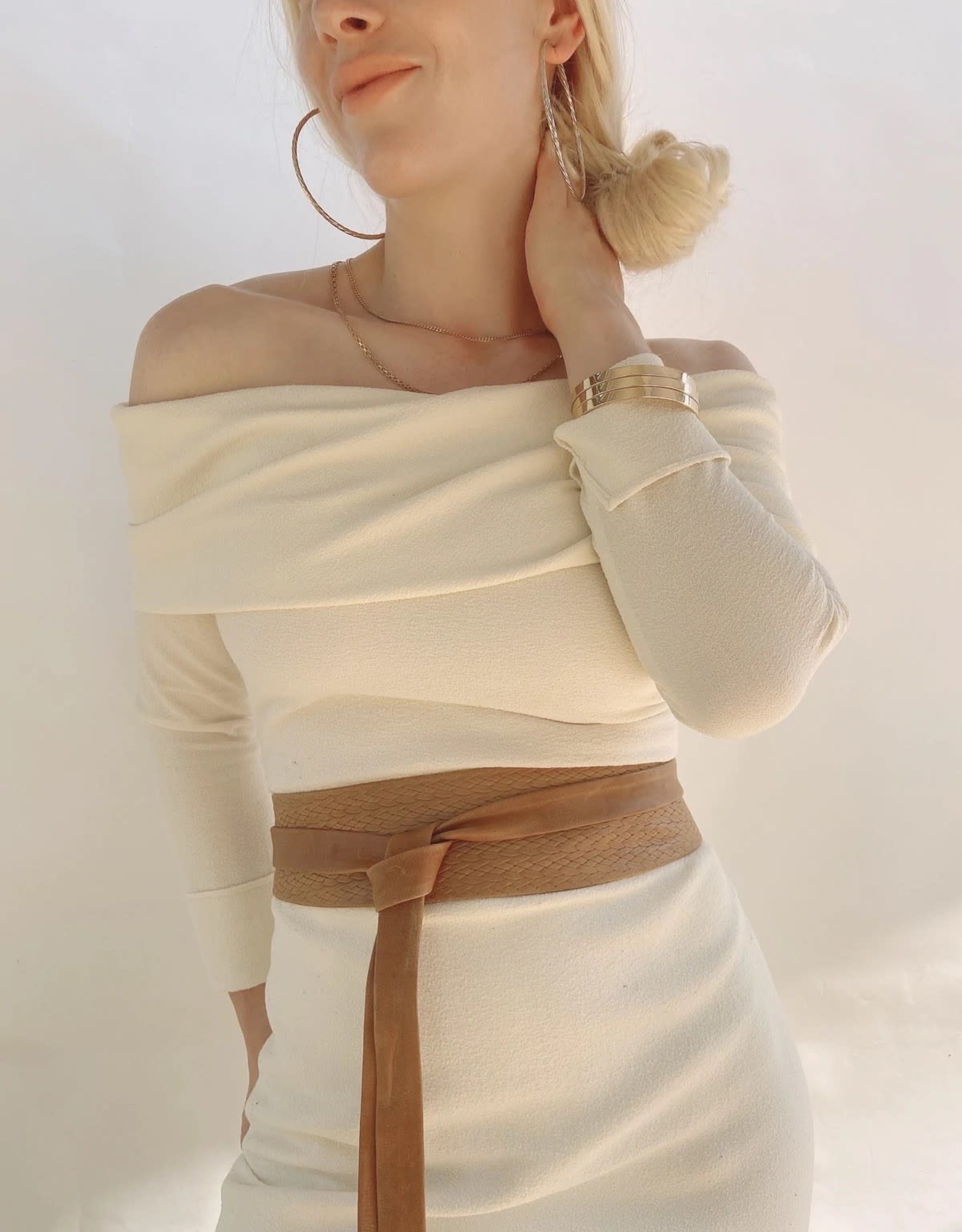 Ada  Woven Leather Wrap Belt Tan One Size