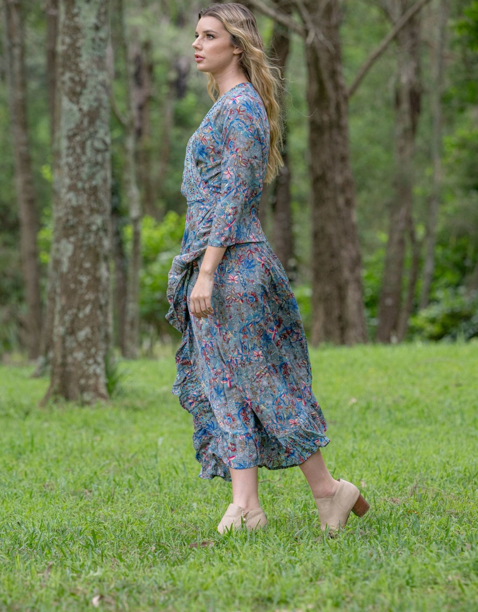 Cienna Sky Long Wrap Dress