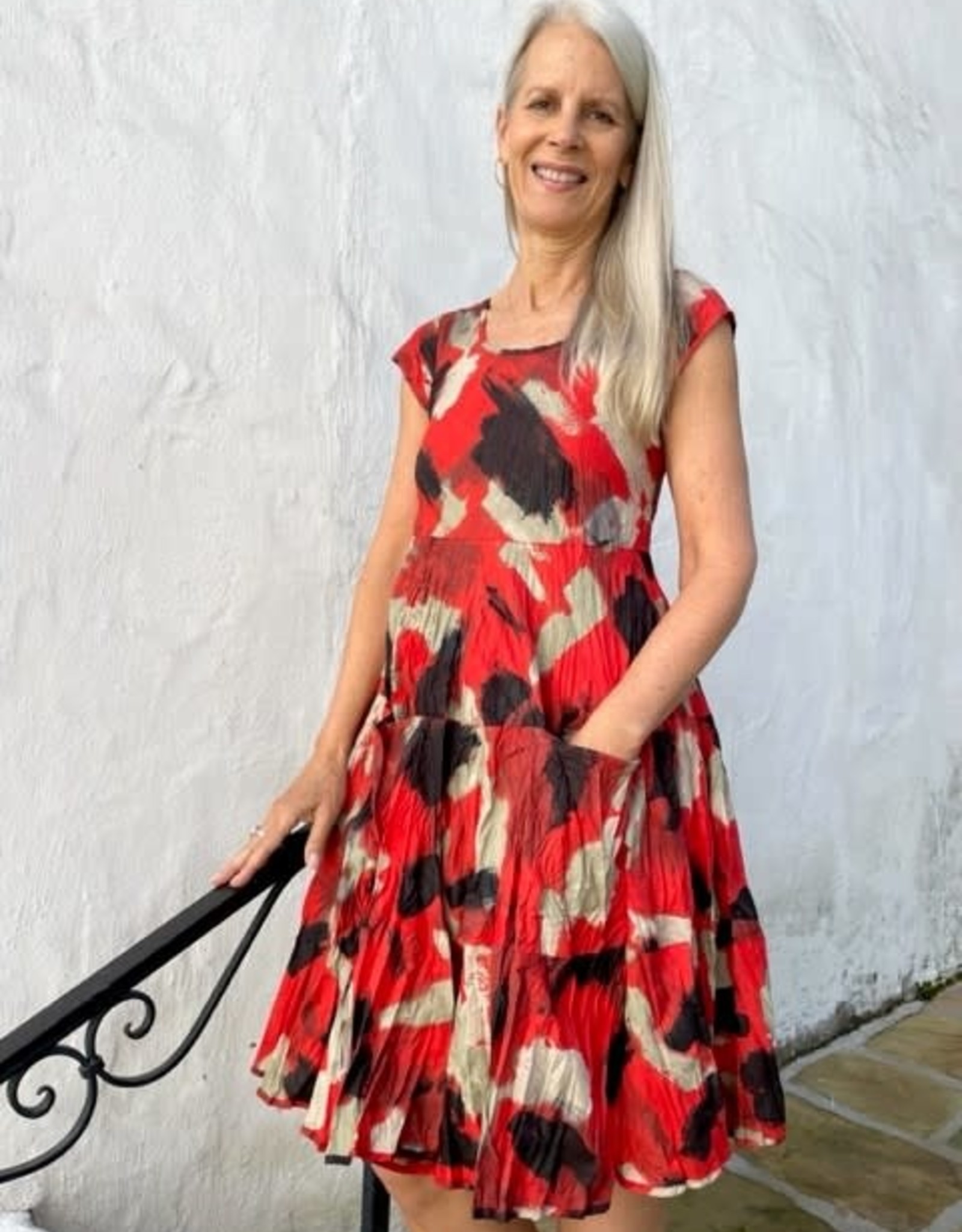 Dress Addict Cotton Dress Red Abstract Print - Lovebird Boutique