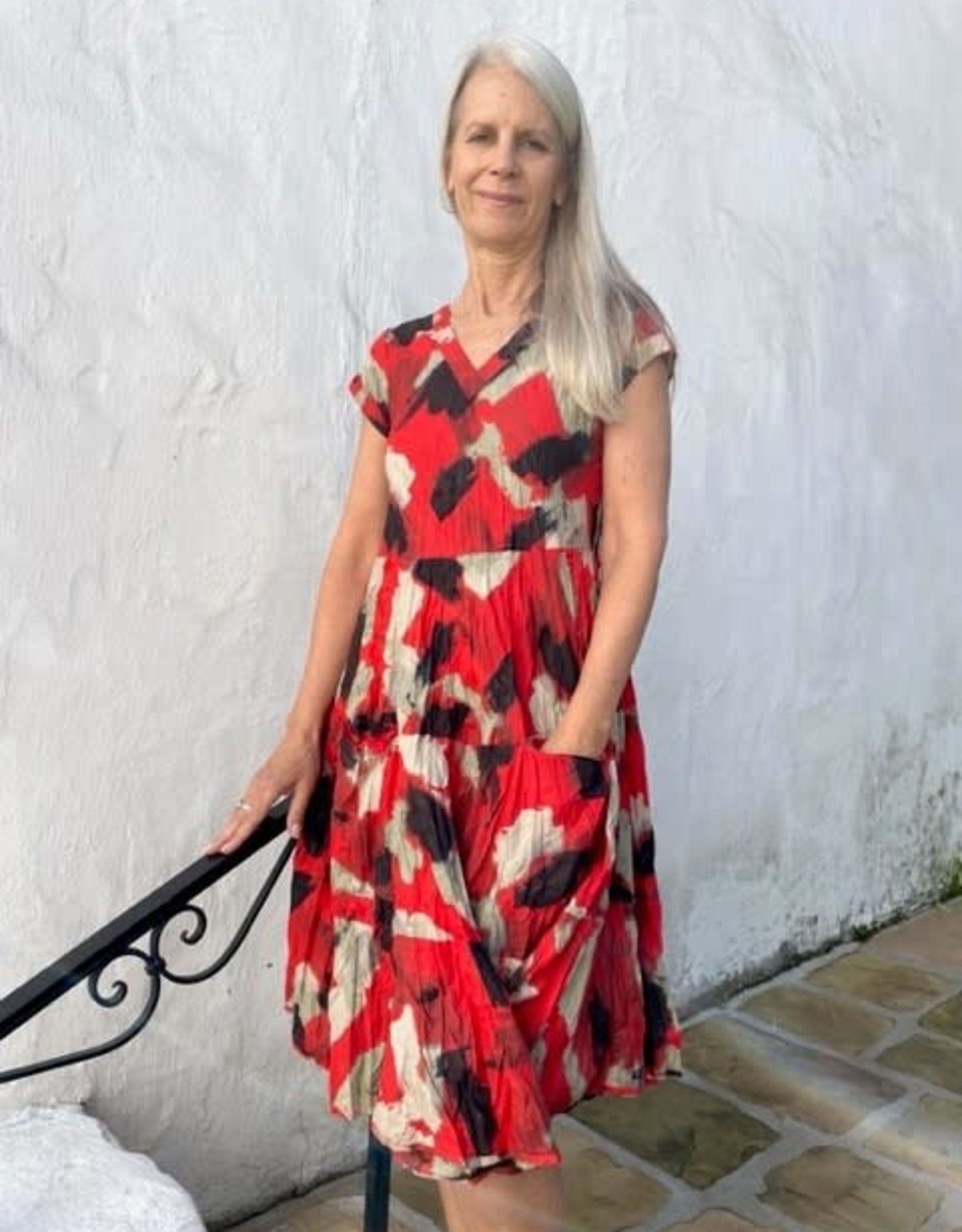 Dress Addict Cotton Dress Red Abstract Print