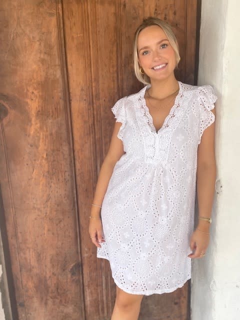 【mmm】Ameri EYELET LACE SHIRT DRESS Petite Long Sleeve Eyelet Shirt Dress | White House Black Market