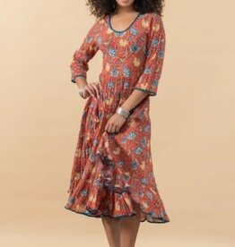 Trade Cloth Santa Fe Dress 3/4 Sleeve Orange Floral