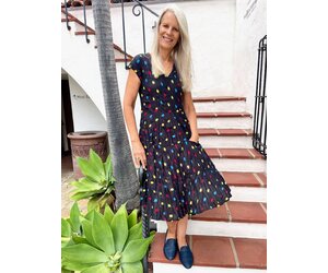 white christmas dresses Black Cotton Dress with Contrasting Dots