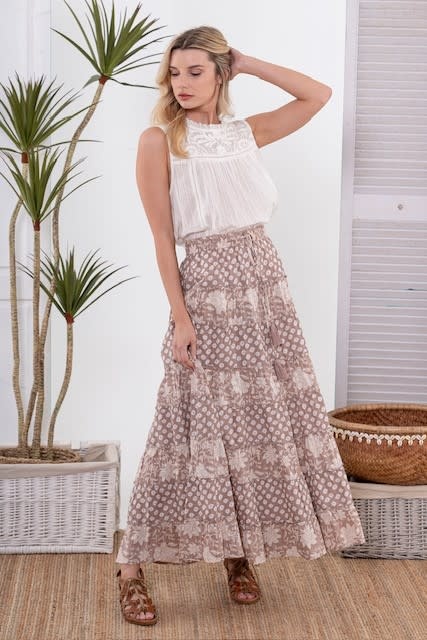 Cienna Carnation Cotton Tiered Maxi Skirt Lovebird Boutique