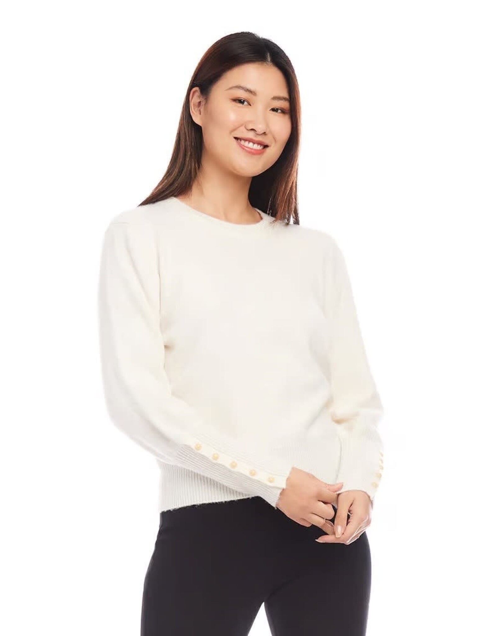 Karen Kane Button Cuff Crewneck Sweater