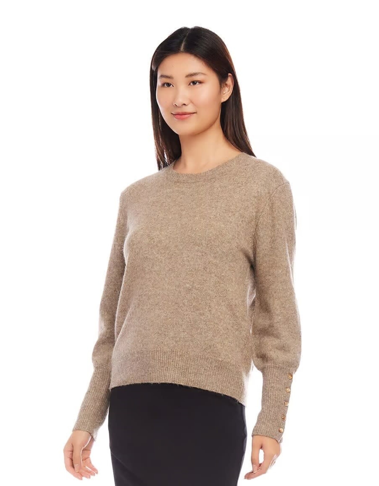 Karen Kane Button Cuff Crewneck Sweater