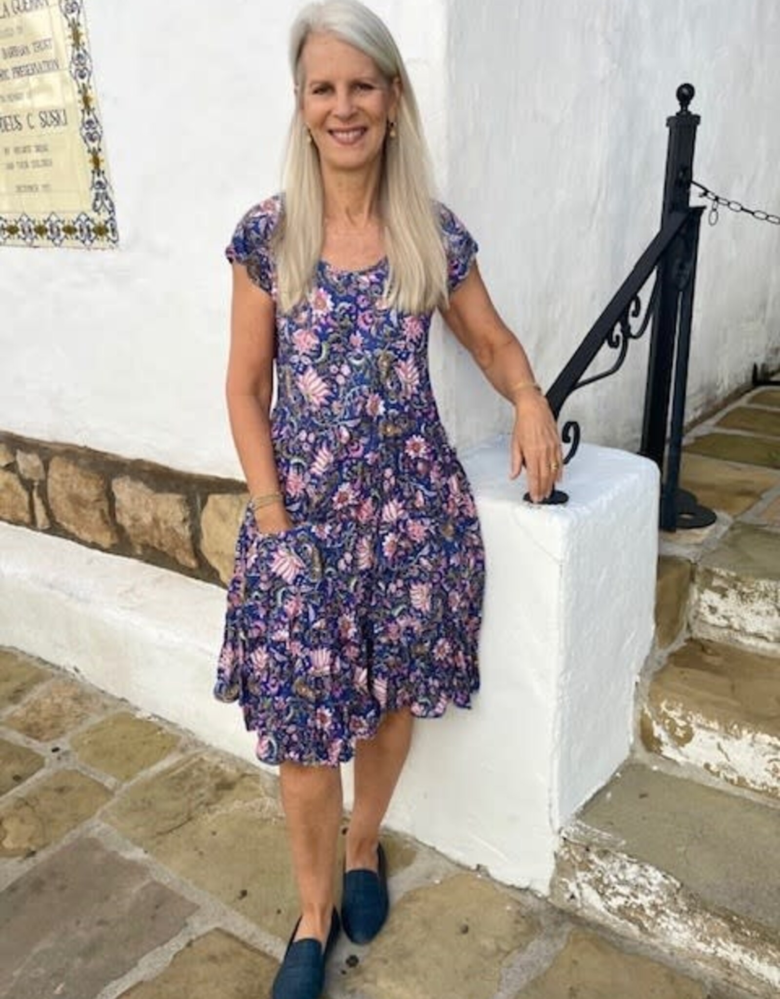 Dress Addict Dark Blue/Pink Cotton Dress