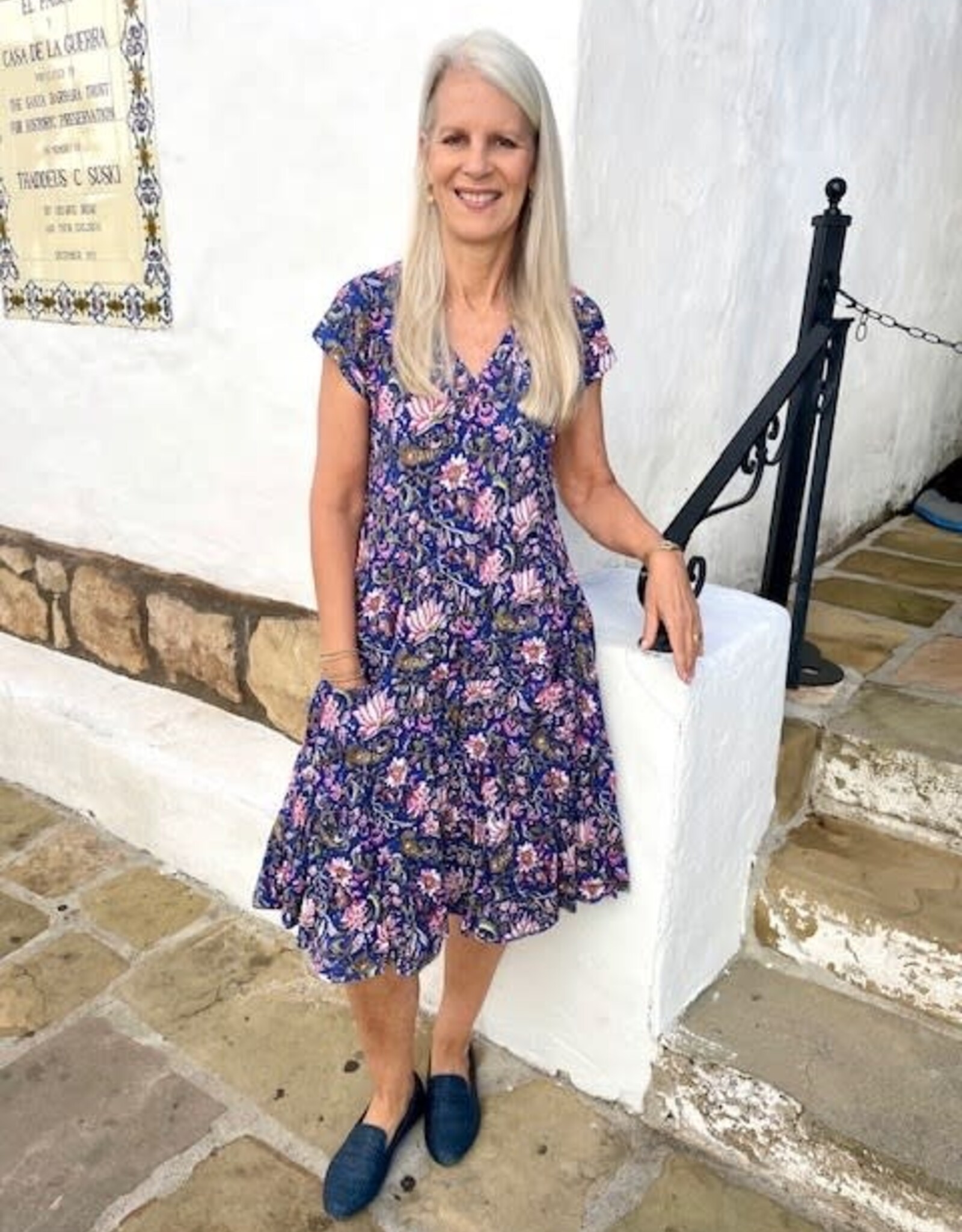 Dress Addict Dark Blue/Pink Cotton Dress