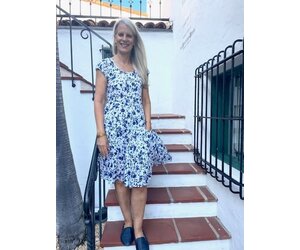 Dress Addict White/Blue Cotton Dress - Lovebird Boutique