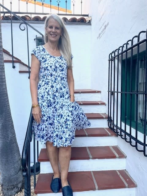 Dress Addict White/Blue Cotton Dress - Lovebird Boutique