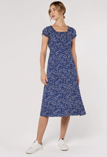 Apricot  Milkmaid Midi Dress - Cobalt/White