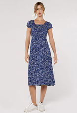Apricot  Milkmaid Midi Dress - Cobalt/White