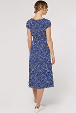 Apricot  Milkmaid Midi Dress - Cobalt/White