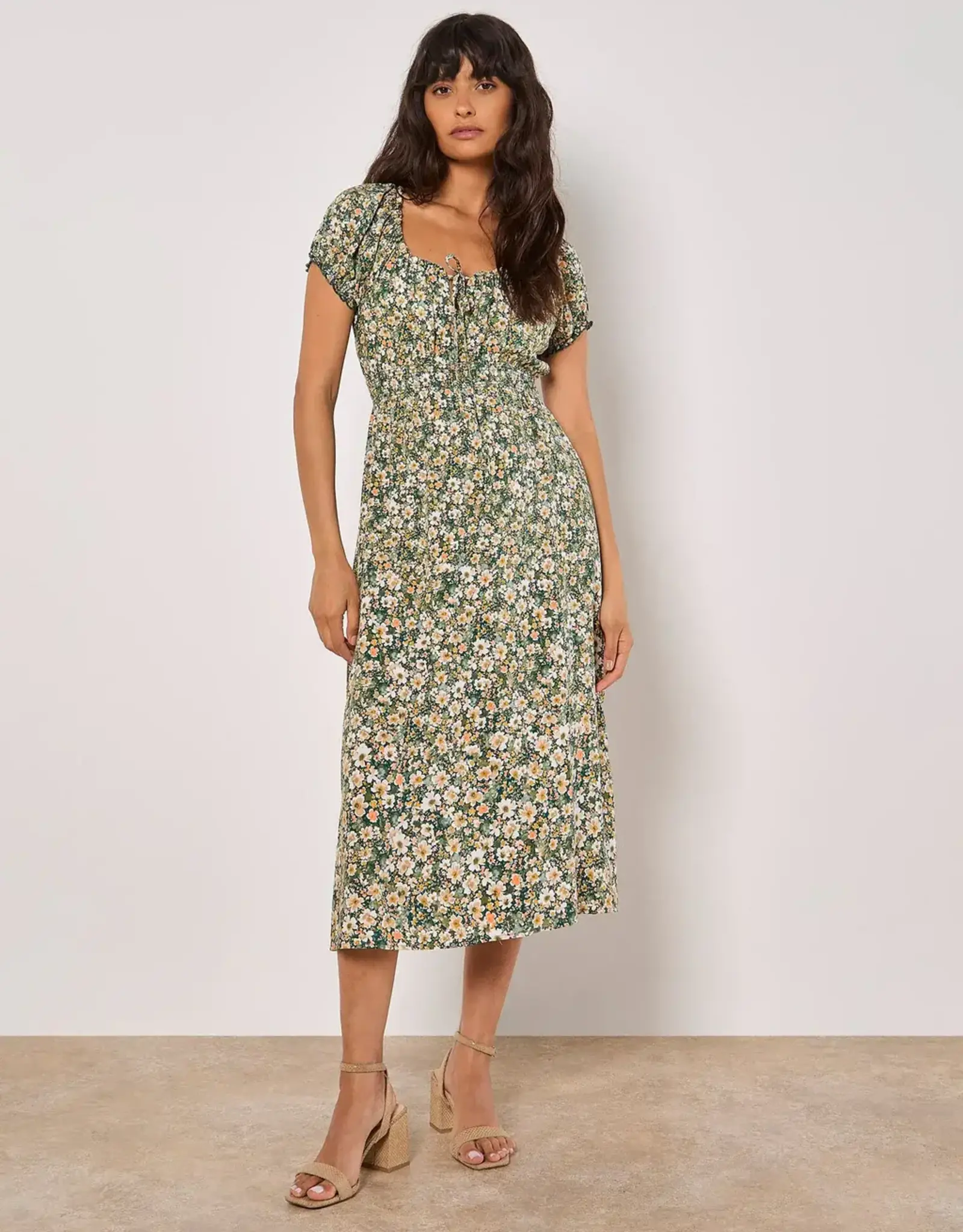 Apricot Ditsy Spring Print Midi Dress